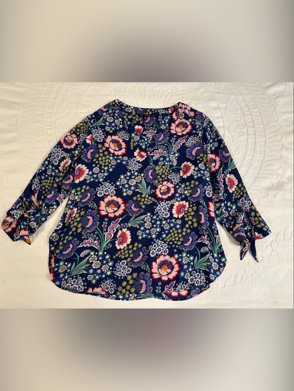 Zac & Rachel Navy Floral Tie-Sleeve Blouse